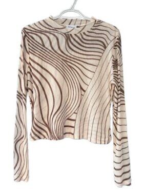 Find Me Now abstract swirl long sleeve crop top cream, brown women's size XL